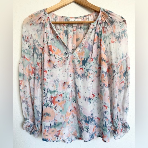 VELVET by Graham & Spencer Anthropologie Jessa Watercolor Top Size XS - Picture 2 of 6